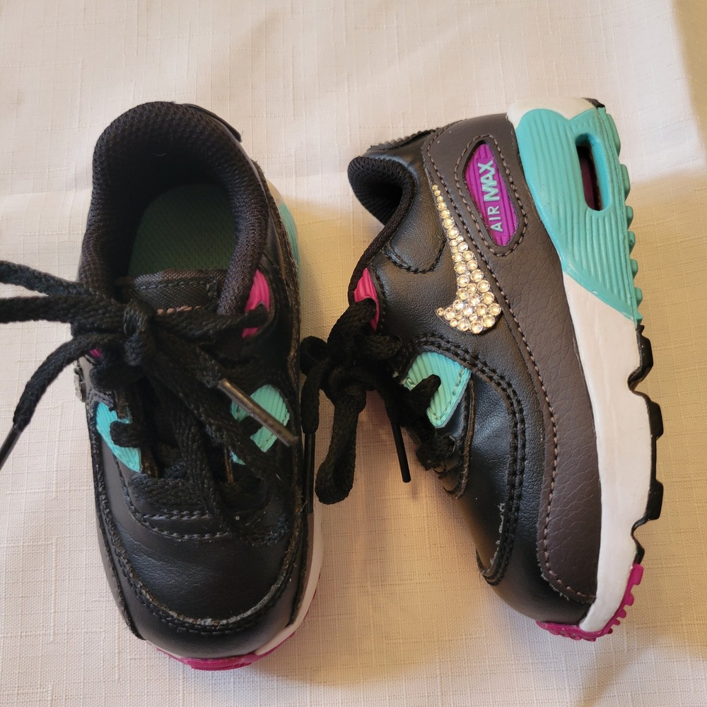 Nike 5C Sneakers Black Aqua Purple Rhinestone Custom AIR MAX 90‎ South Beach